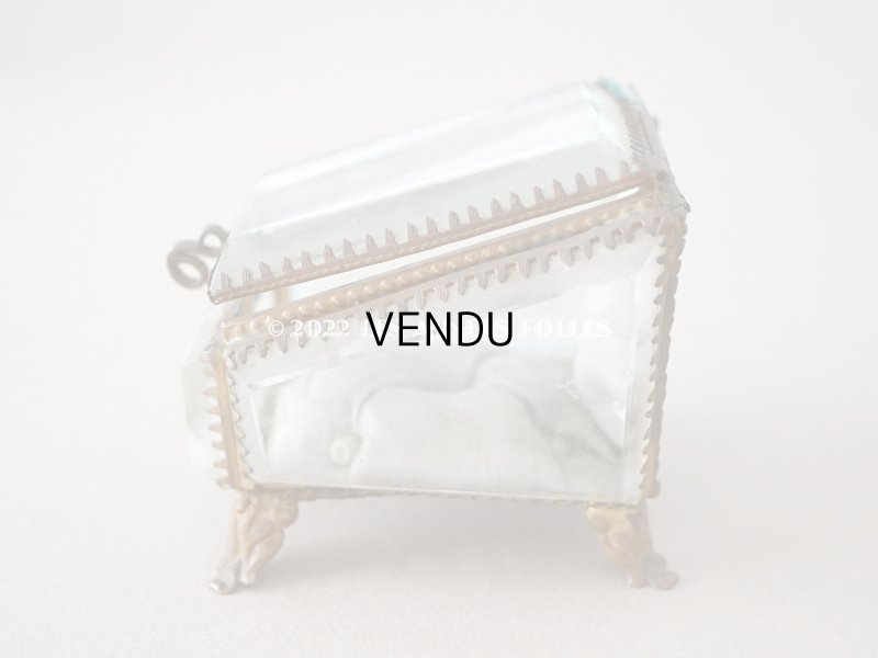 画像6: 19世紀末 アンティーク ジュエリーボックス  グレイッシュブルーのシルク製クッション 懐中時計