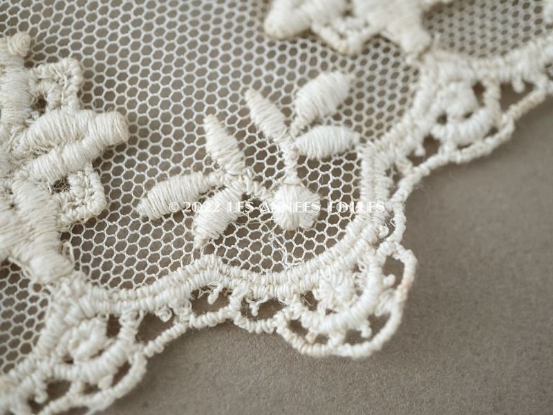 画像6: アンティーク  レース 花のモチーフ付き 生成り色  幅14cm