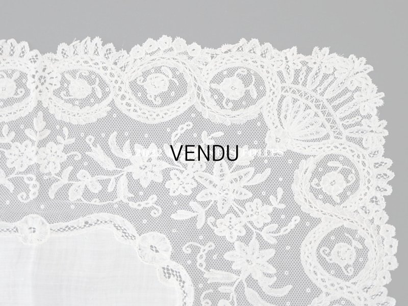 画像5: 1866年 アンティーク  結婚式のハンカチ アプリカシオン・アングルテール (ボビンレース)　