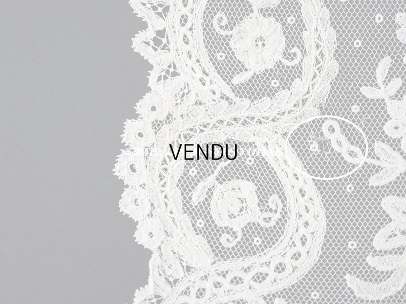 画像12: 1866年 アンティーク  結婚式のハンカチ アプリカシオン・アングルテール (ボビンレース)　