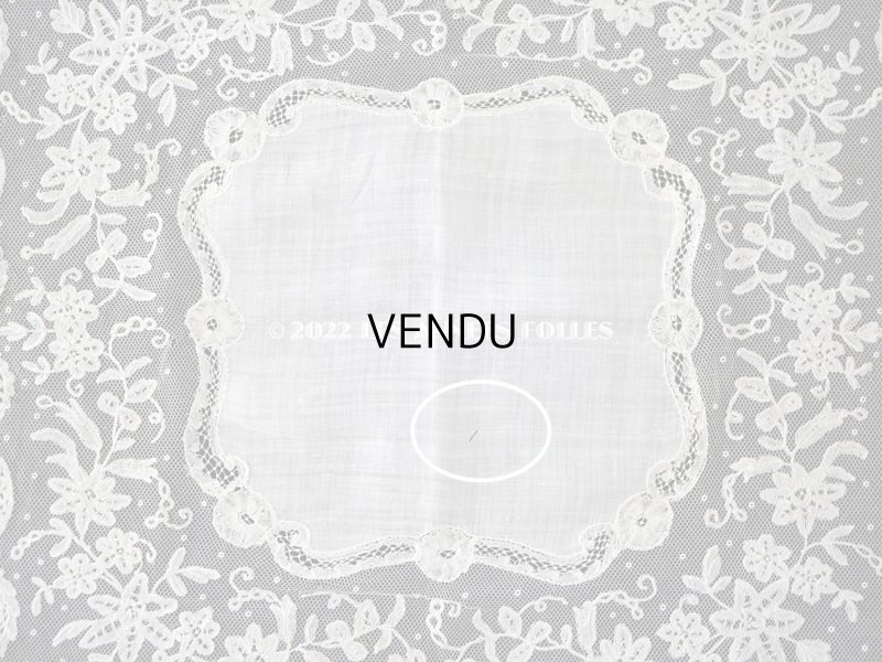 画像10: 1866年 アンティーク  結婚式のハンカチ アプリカシオン・アングルテール (ボビンレース)　