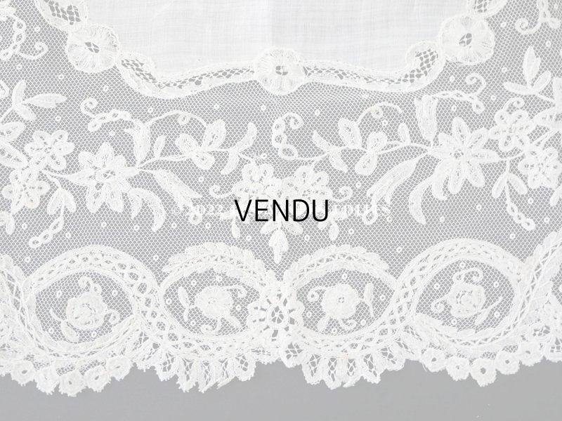 画像18: 1866年 アンティーク  結婚式のハンカチ アプリカシオン・アングルテール (ボビンレース)　
