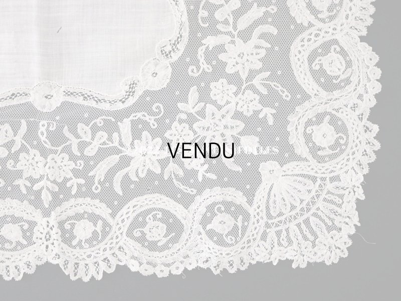 画像9: 1866年 アンティーク  結婚式のハンカチ アプリカシオン・アングルテール (ボビンレース)　