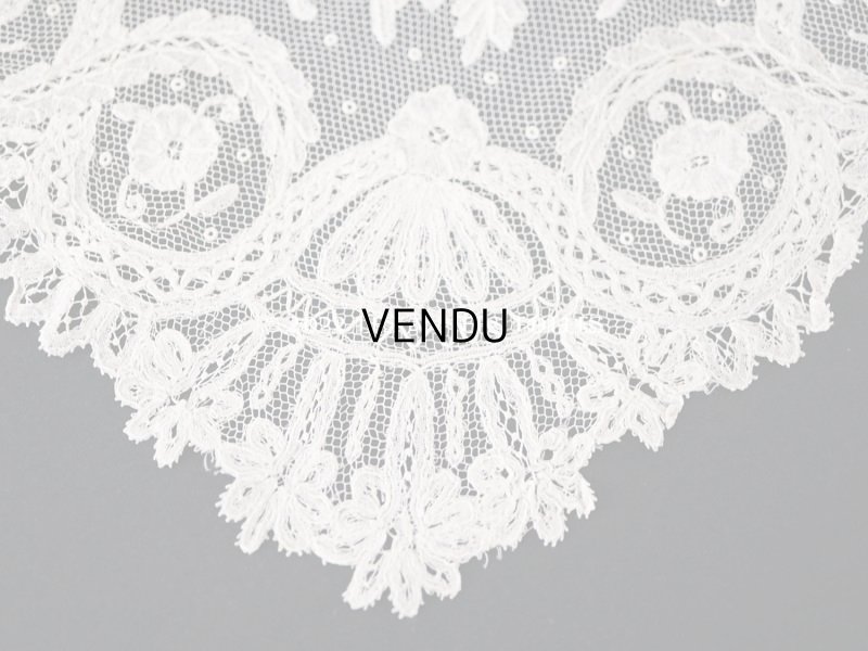 画像16: 1866年 アンティーク  結婚式のハンカチ アプリカシオン・アングルテール (ボビンレース)　