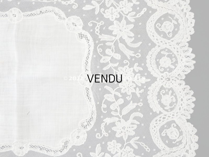 画像7: 1866年 アンティーク  結婚式のハンカチ アプリカシオン・アングルテール (ボビンレース)　