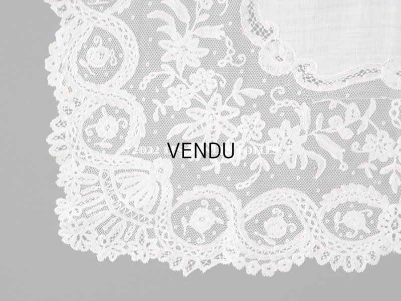 画像8: 1866年 アンティーク  結婚式のハンカチ アプリカシオン・アングルテール (ボビンレース)　