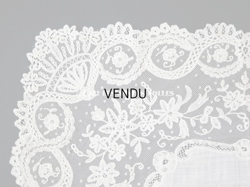 画像4: 1866年 アンティーク  結婚式のハンカチ アプリカシオン・アングルテール (ボビンレース)　