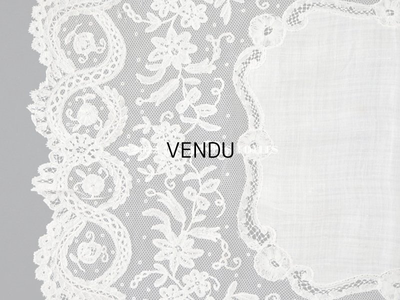 画像6: 1866年 アンティーク  結婚式のハンカチ アプリカシオン・アングルテール (ボビンレース)　