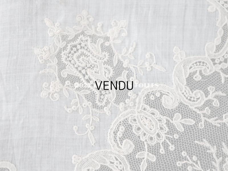 画像3: 19世紀 アンティーク ポワンドガーズ 結婚式のハンカチ モノグラムの刺繍入り 【 ポワン・ド・ガーズ 】