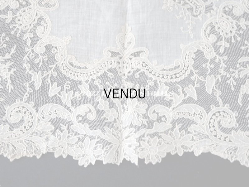 画像5: 19世紀 アンティーク ポワンドガーズ 結婚式のハンカチ モノグラムの刺繍入り 【 ポワン・ド・ガーズ 】