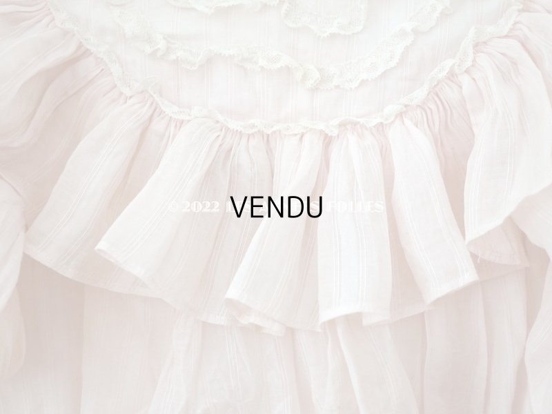 画像3: 1900年頃 アンティーク 小さな女の子のドレス ピンクのストライプ柄 レース付き