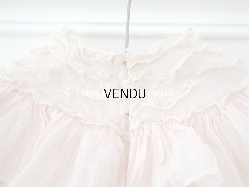 画像12: 1900年頃 アンティーク 小さな女の子のドレス ピンクのストライプ柄 レース付き