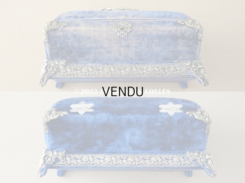 画像7: 19世紀末 アンティーク 　裁縫箱　鍵付き マリンブルーのベルベット＆シルククッション