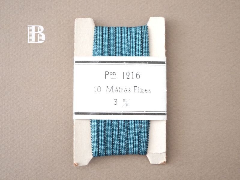 画像8: 未使用 アンティーク 極細3mm シルク製 リボン 格子柄　ブルー＆ブラック 10m 