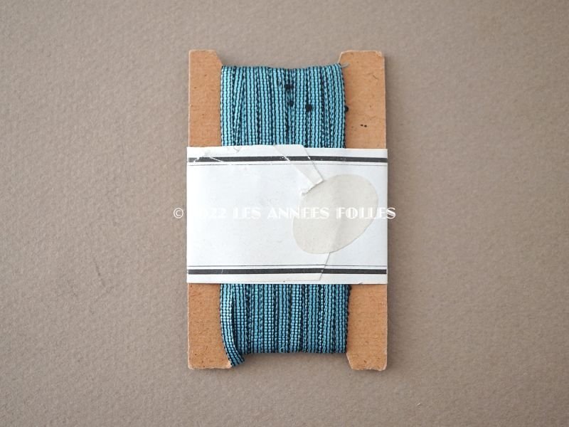 画像13: 未使用 アンティーク 極細3mm シルク製 リボン 格子柄　ブルー＆ブラック 10m 