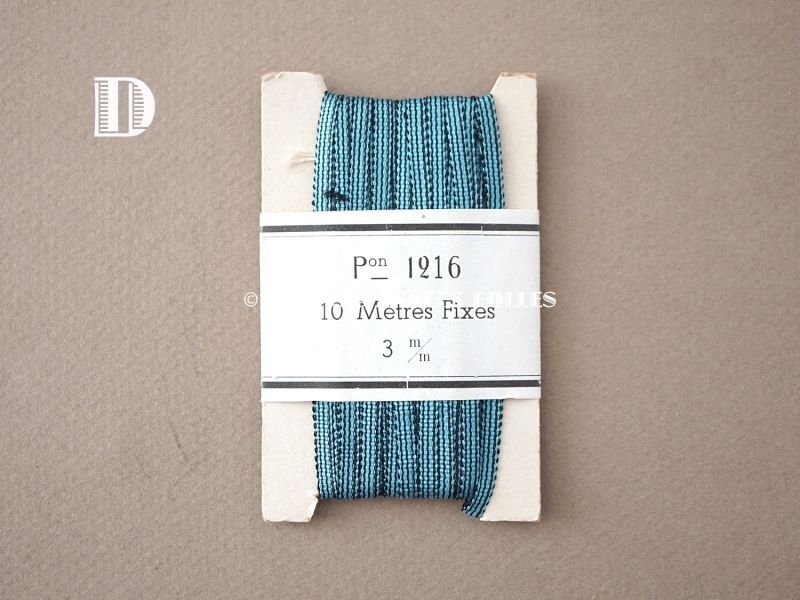 画像12: 未使用 アンティーク 極細3mm シルク製 リボン 格子柄　ブルー＆ブラック 10m 