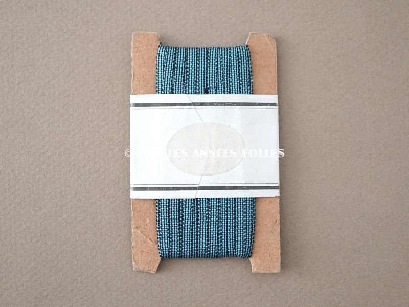 画像3: 未使用 アンティーク 極細3mm シルク製 リボン 格子柄　ブルー＆ブラック 10m 