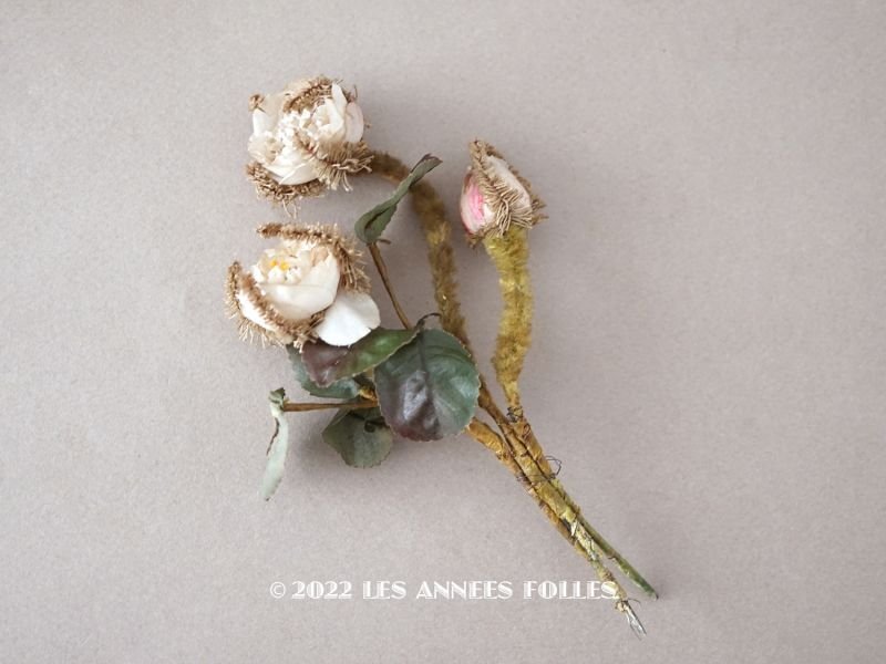 画像1: 19世紀　ナポレオン3世時代 アンティーク 薔薇のブーケの布花　パウダーピンク