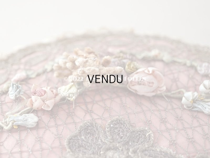 画像7: アンティーク シルク製　ロココモチーフ＆花かごのレース&ロココトリム カルトナージュボックス 