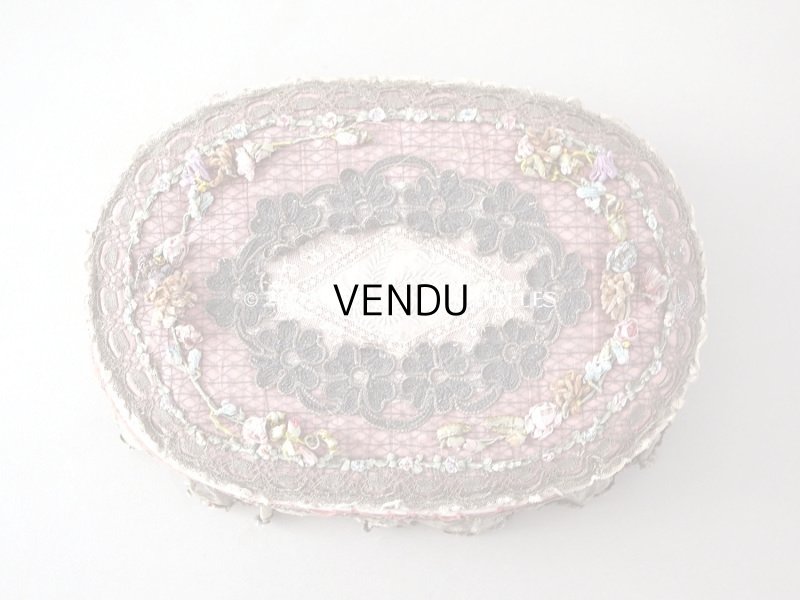 画像3: アンティーク シルク製　ロココモチーフ＆花かごのレース&ロココトリム カルトナージュボックス 