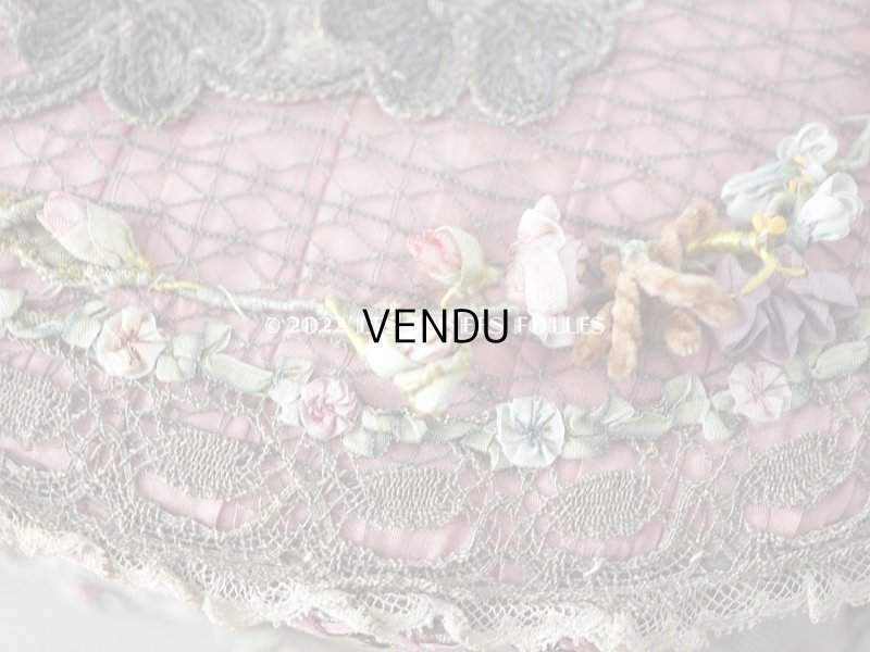 画像6: アンティーク シルク製　ロココモチーフ＆花かごのレース&ロココトリム カルトナージュボックス 