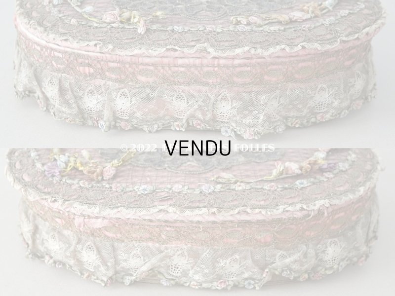 画像12: アンティーク シルク製　ロココモチーフ＆花かごのレース&ロココトリム カルトナージュボックス 