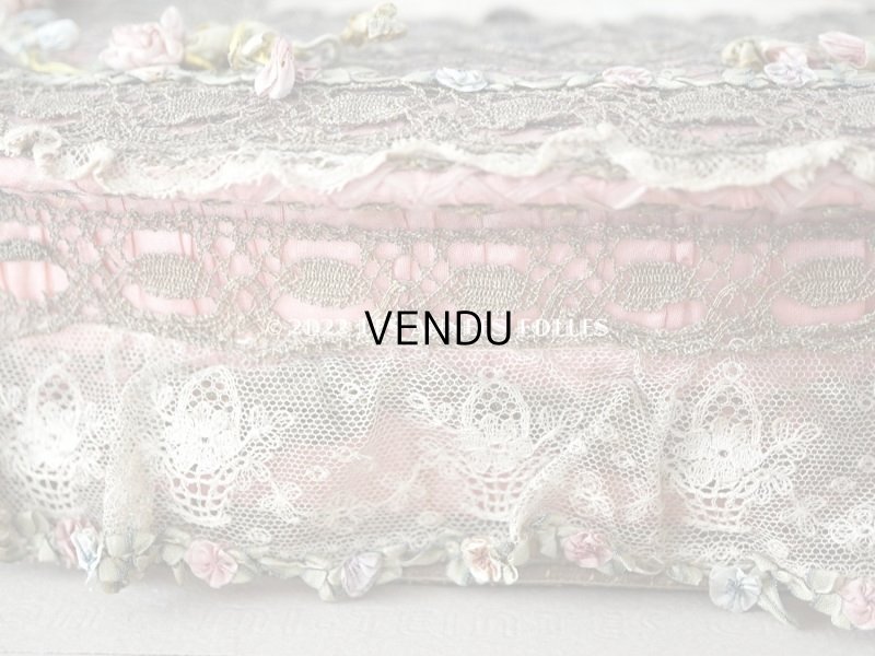 画像14: アンティーク シルク製　ロココモチーフ＆花かごのレース&ロココトリム カルトナージュボックス 