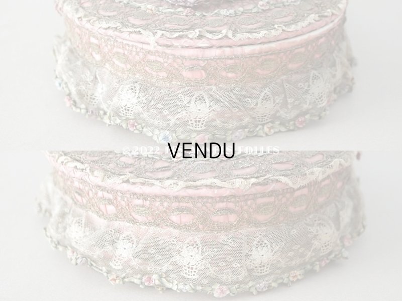 画像13: アンティーク シルク製　ロココモチーフ＆花かごのレース&ロココトリム カルトナージュボックス 