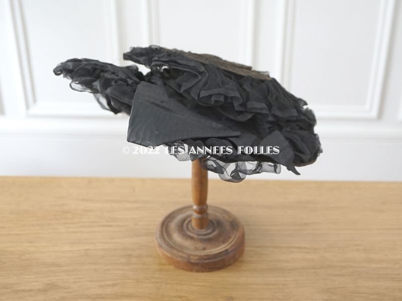 画像4: 19世紀 アンティーク  黒のシルクサテンのフリル付き 帽子
