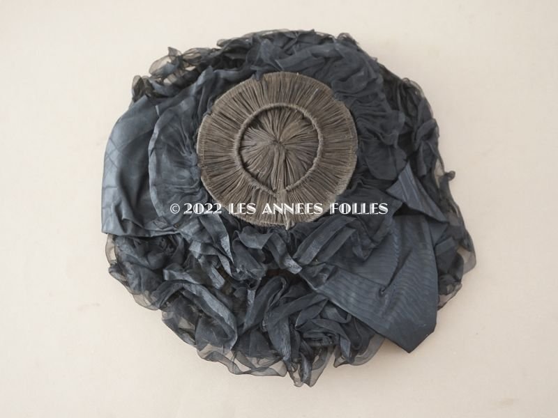 画像8: 19世紀 アンティーク  黒のシルクサテンのフリル付き 帽子