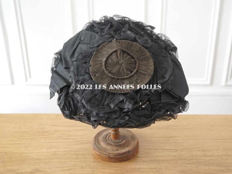 画像6: 19世紀 アンティーク  黒のシルクサテンのフリル付き 帽子
