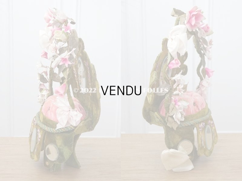 画像15: 1900年頃 アンティーク  グローブ・ド・マリエのパニエ型クッション  アイリスの花