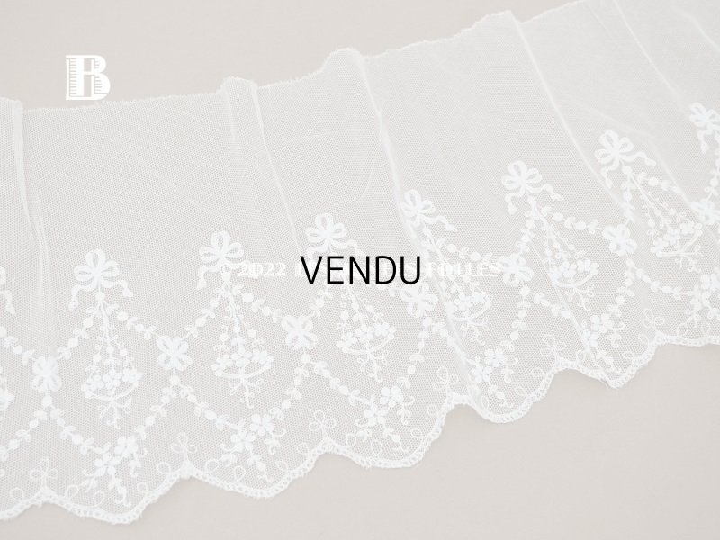 画像8: 【クリスマスセール2022対象外】アンティーク 花の刺繍入り 幅広レース 幅26.5〜28.5cm