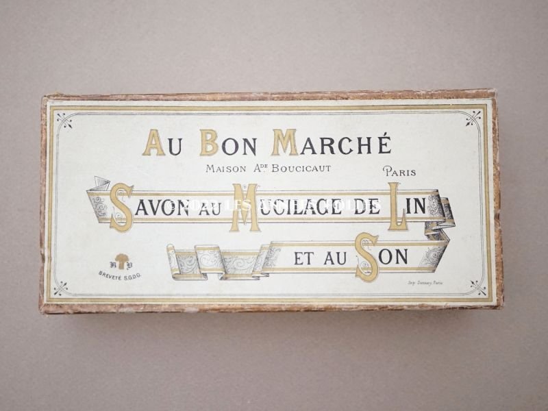 画像2: アンティーク ボンマルシェのソープボックス SAVON AU MUCILAGE DE LIN ET AU SON - AU BON MARCHE PARIS -