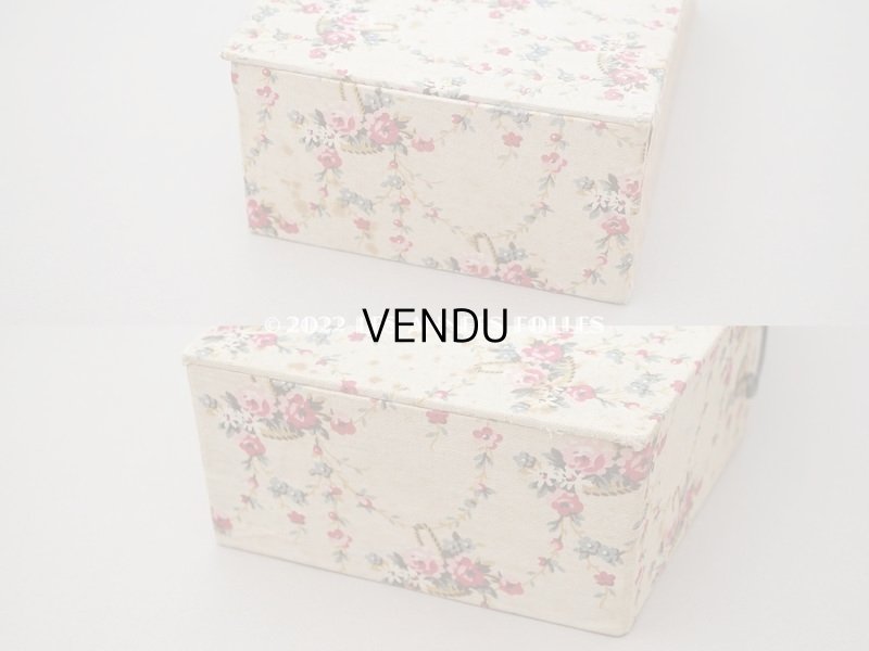 画像7: 1900年代 アンティーク  ローズパニエ＆薔薇のガーランド柄  カルトナージュボックス チェストの引き出し