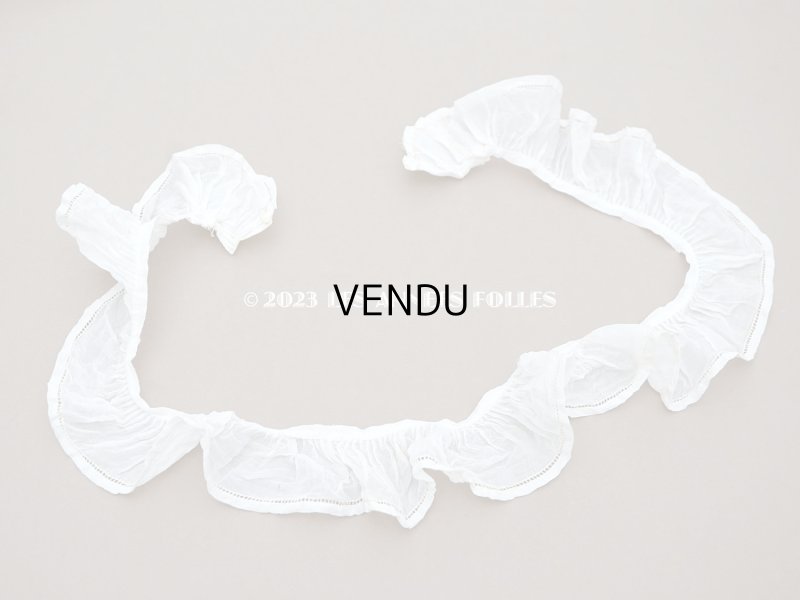 画像4: アンティーク コットンオーガンジーのフリルレース オフホワイト ドット＆ギャザー  64cm　5.4cm幅