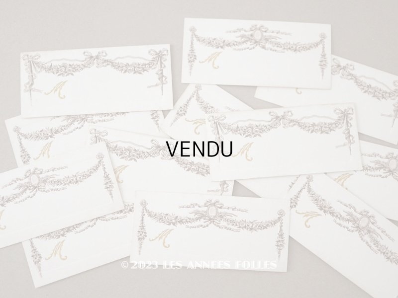 画像1: 未使用 アンティーク ウェディングのネームカード  20枚セット 薔薇＆リボンのガーランド ルイ16世スタイル 