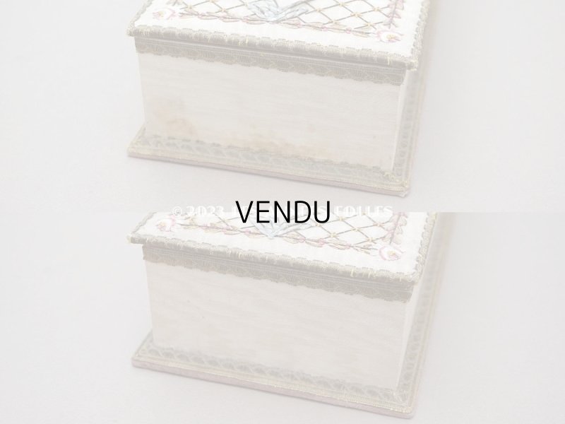 画像9: アンティーク ローズパニエ柄 リボン刺繍のグローブボックス　カルトナージュボックス　