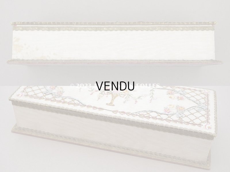 画像8: アンティーク ローズパニエ柄 リボン刺繍のグローブボックス　カルトナージュボックス　