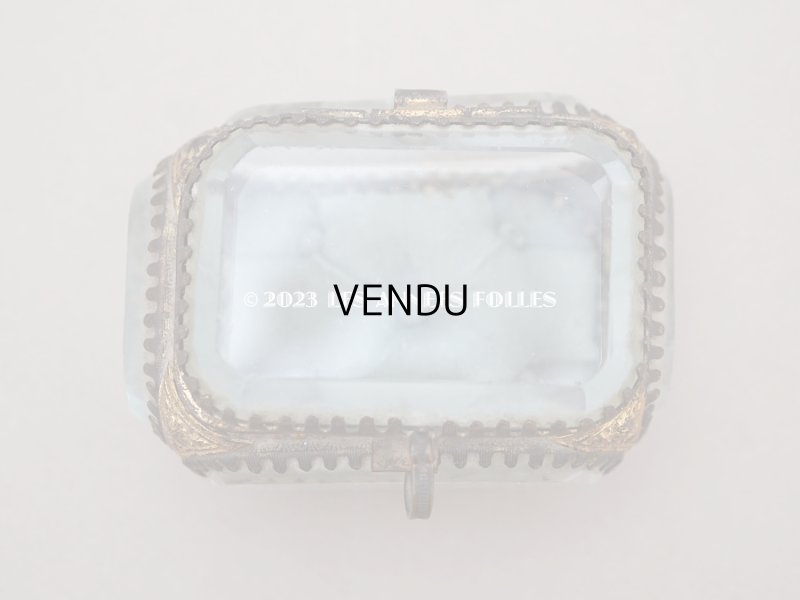 画像6: 19世紀末 アンティーク 小さなジュエリーボックス スモーキーブルーのクッション ロカイユ装飾の脚