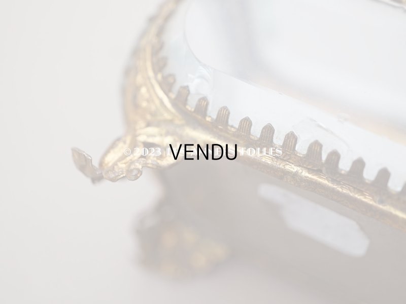 画像10: 19世紀末 アンティーク 小さなジュエリーボックス スモーキーブルーのクッション ロカイユ装飾の脚