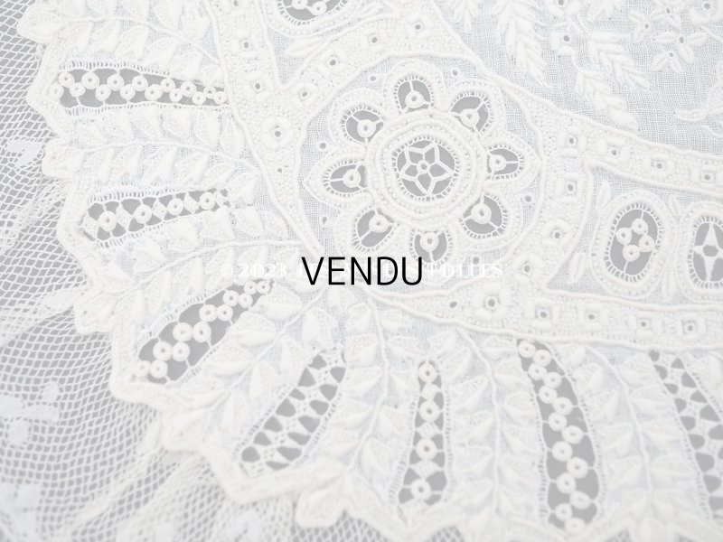 画像4: 19世紀 アンティーク  結婚式のハンカチ ホワイトワーク&ニードルレース