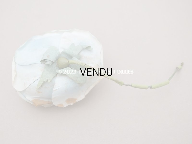 画像5: 1900年代 アンティーク　大きな薔薇の布花 パウダーブルー　クウォーターロゼット咲き