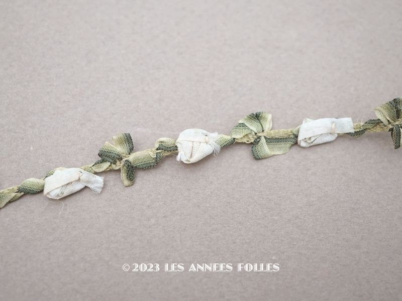 画像1: 未使用 1900年代 アンティーク シルク製  白薔薇のロココトリム 　