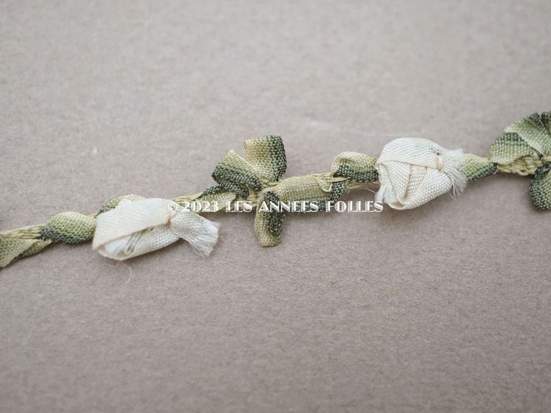 画像3: 未使用 1900年代 アンティーク シルク製  白薔薇のロココトリム 　