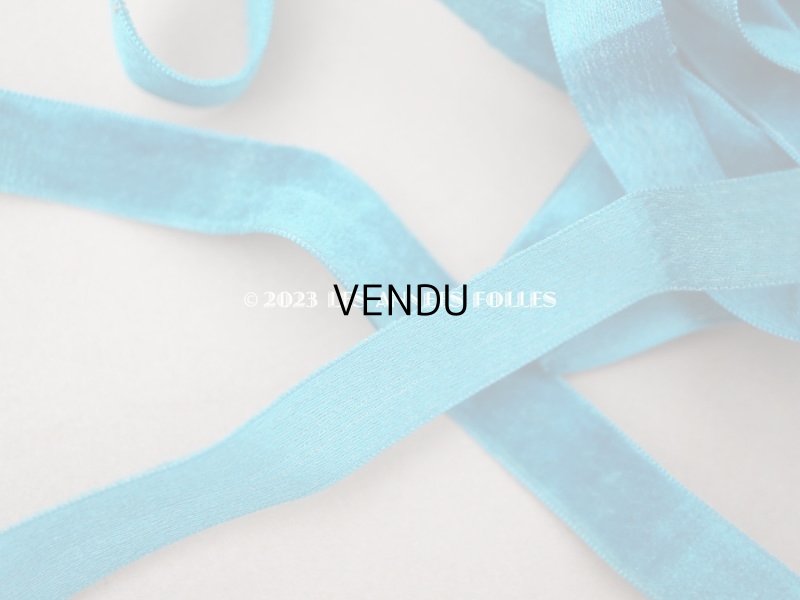 画像3: アンティーク シルク製 ベルベットのリボン ターコイズブルー 　ダブルフェイス　5.45m 1.3cm幅