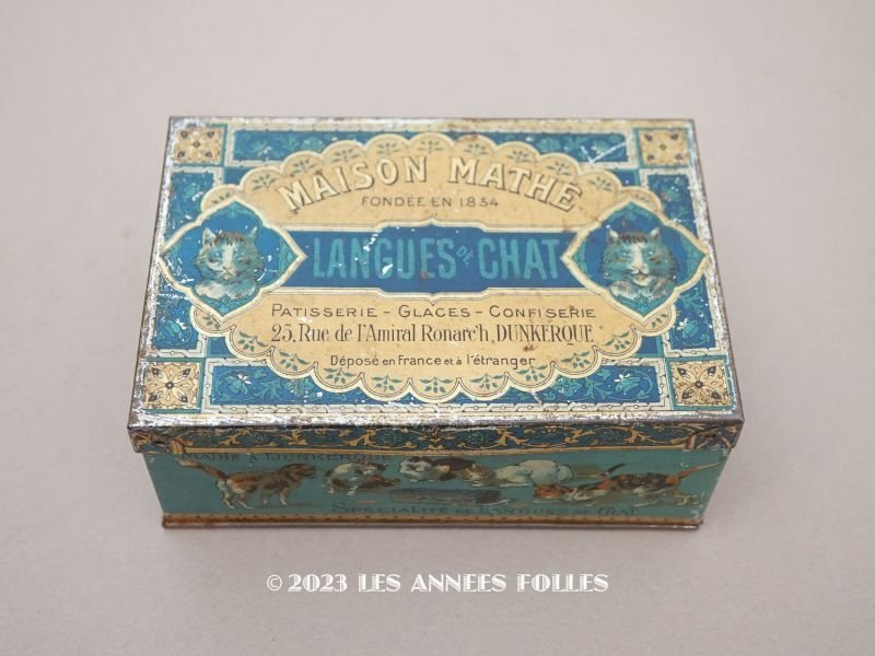 画像1: 19世紀 アンティーク 子猫たち ラングドシャのメタル缶 LANGUES DE CHAT- MAISON MATHE -