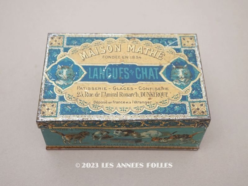 画像1: 19世紀 アンティーク 子猫たち ラングドシャのメタル缶 LANGUES DE CHAT- MAISON MATHE -