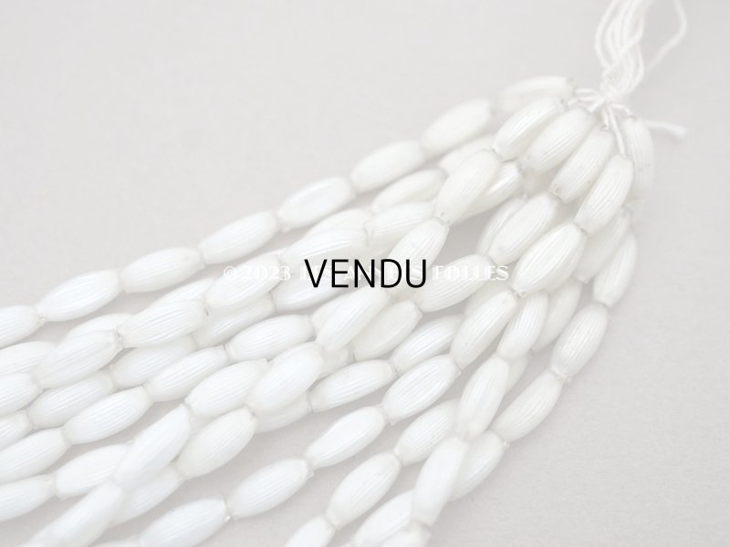 画像5:  アンティーク スフレビーズ マーキス型 ライン入り ホワイトシルバー  4×9mm  約390ピース 吹きガラス製 ビーズ