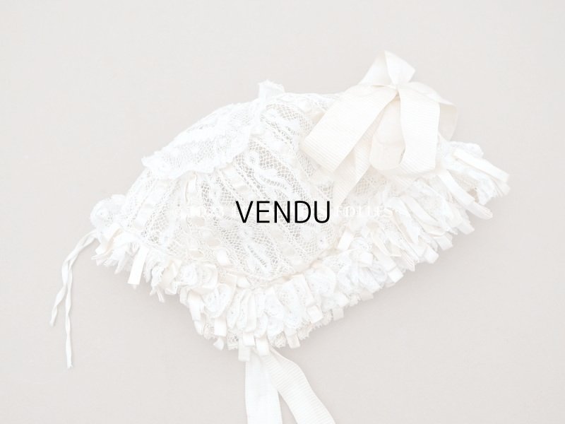 画像2: ＊蚤の市＊アンティーク バテム用 レースのボネ パウダーピンクのリボン ベビー用ボネ